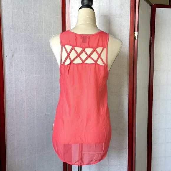 Wet Seal Striped Hi/Low Lightweight Tank Top w/Sheer Back and Cut Outs (Size: S) - Picture 3 of 12